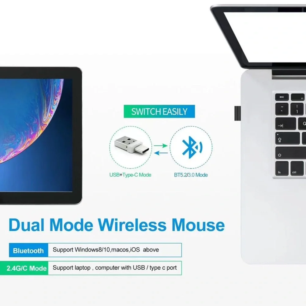LED Rechargeable Bluetooth Wireless Mouse for MacBook, iPad & Laptops Rose Gold